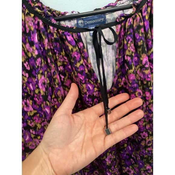 Democracy Womens Peasant Blouse Plus Size Top 1X Purple Floral Career Office - Picture 6 of 9